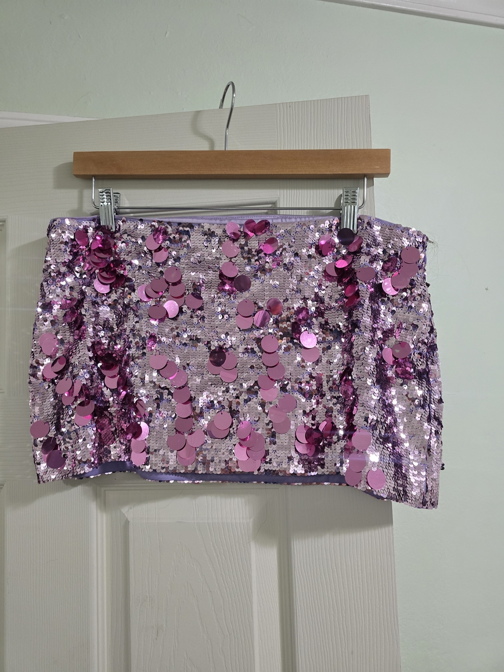 Danielle Guizio Low Rise Paillette Mini Skirt - Lavender Pink